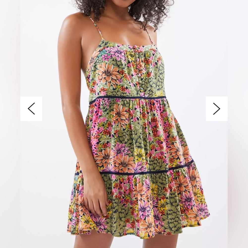 Urban Outfitters Floral Mini Dress in Green, Pink, Yellow